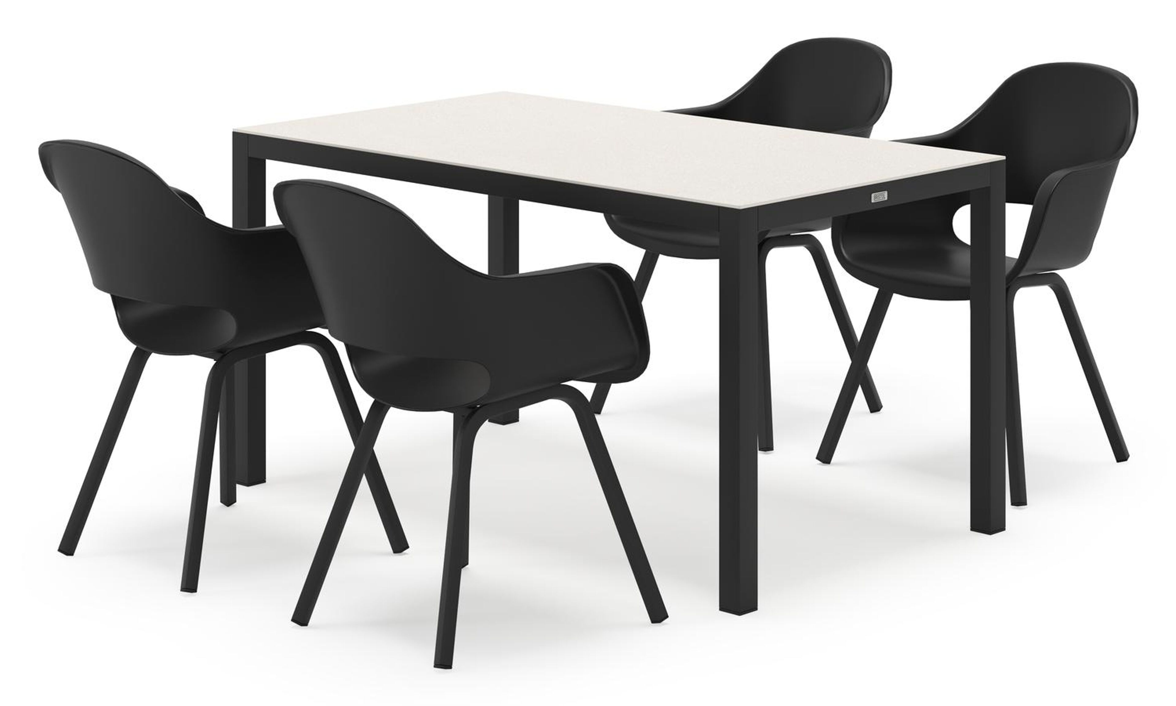 Feltro ensemble de jardin rectangulaire en aluminium noir en sintered stone crema minerale avec 4 chaises de jardin Artena