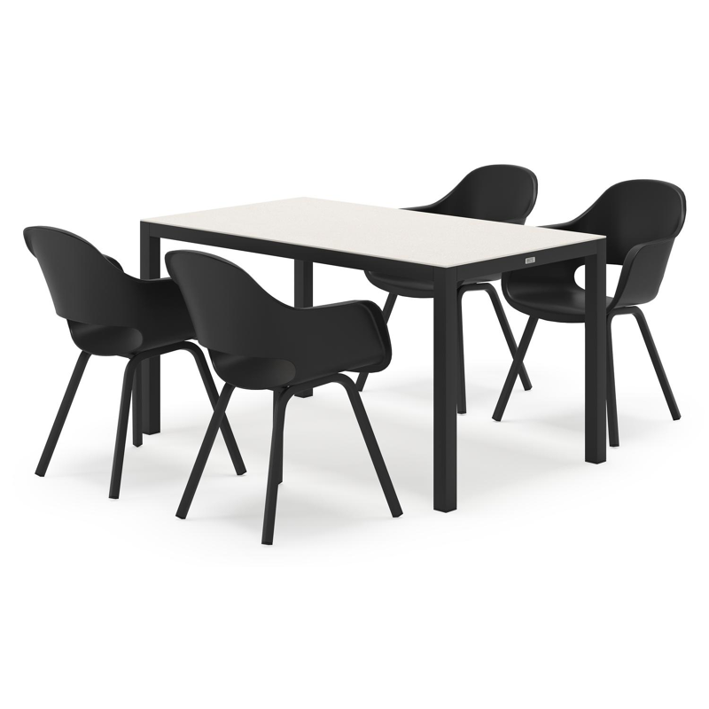 Feltro ensemble de jardin rectangulaire en aluminium noir en sintered stone crema minerale avec 4 chaises de jardin Artena