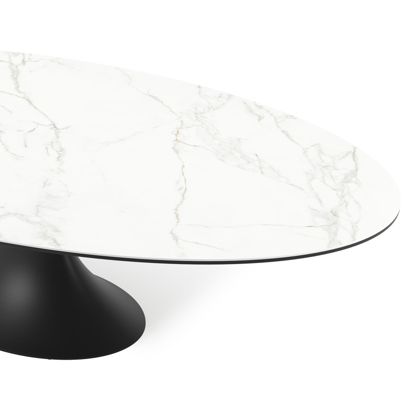 Fano tuintafel ovaal in zwart aluminium en volkeramiek Calacatta - L 290 x B 148 x H 75 cm