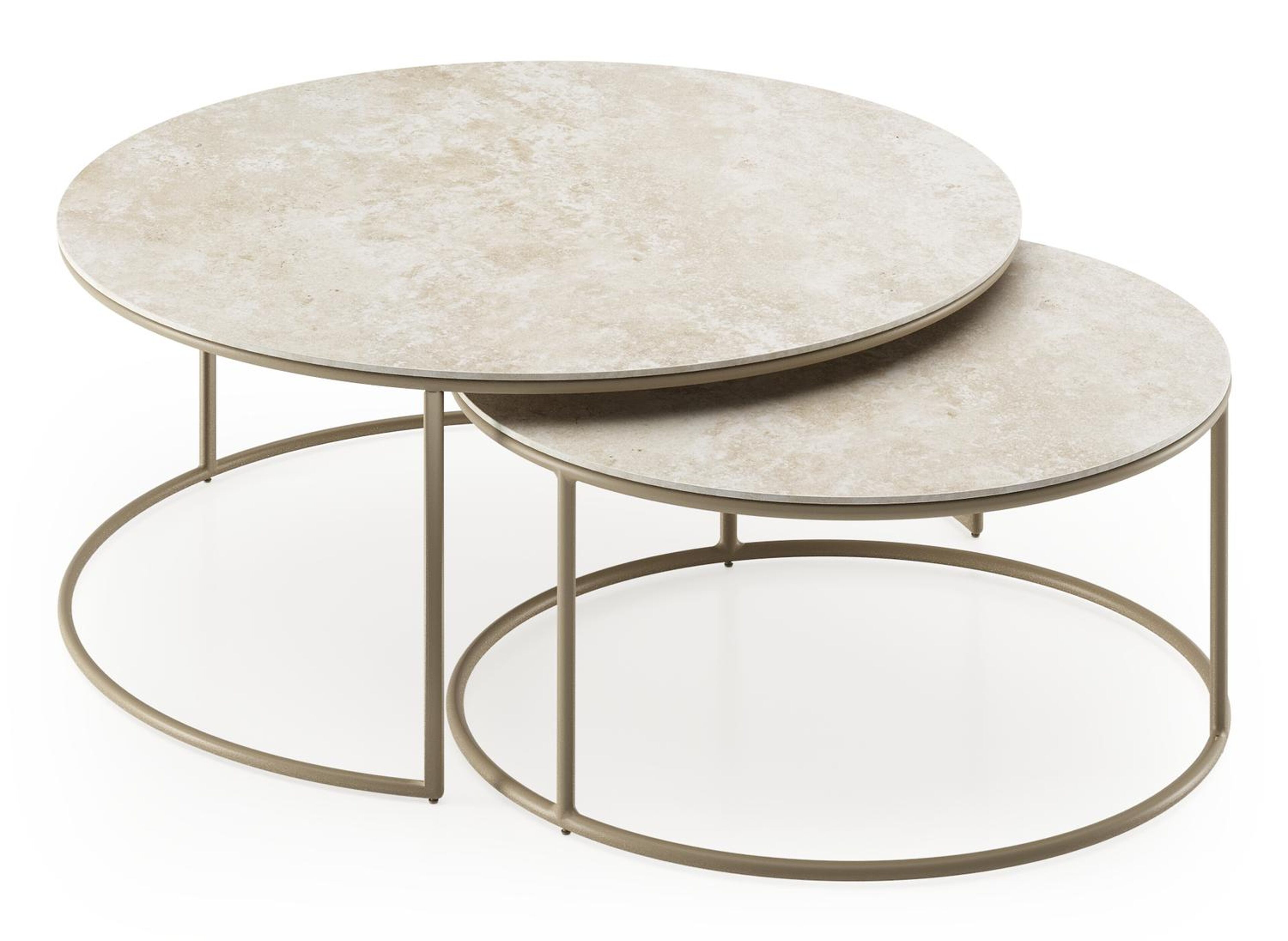 Fano set van 2 loungetafels rond in beige aluminium en volkeramiek Rapolano - Dia. 85 x H 35 cm