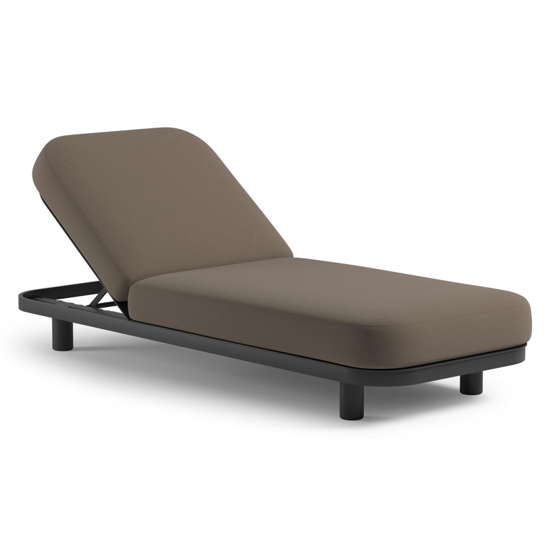 Chaise longue réglable Donato en aluminium noir et coussin en all weather Sunbrella® luxe natte heather grey
