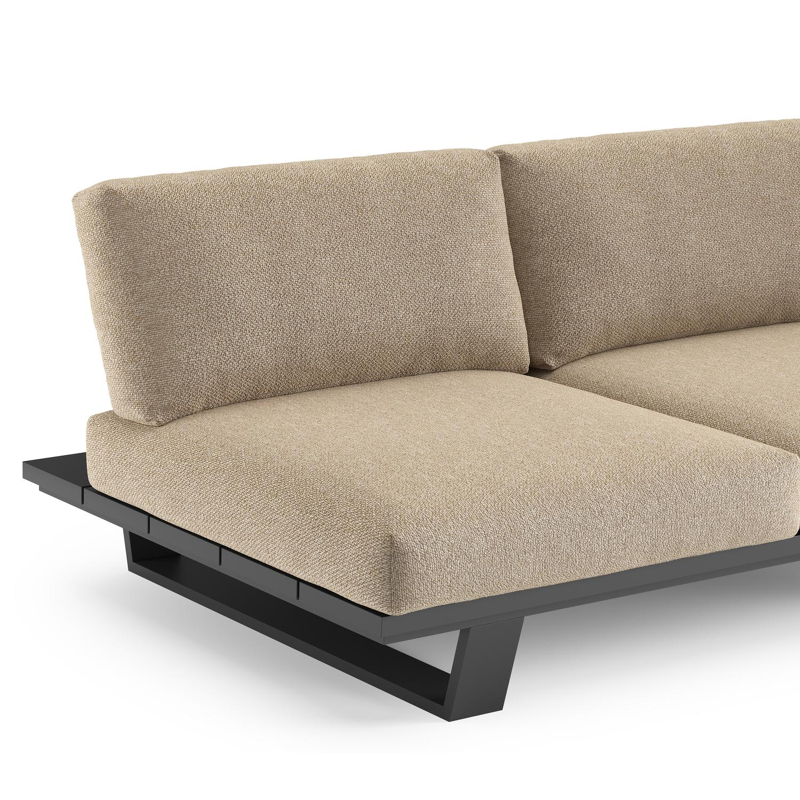 Pagino loungebank in zwart aluminium met madagascar oak all weather cosytica kussen