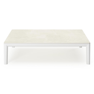 Tolosa loungetafel in wit aluminium met sintered stone beige - L 90 x B 90 x H 38 cm