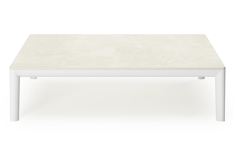 Tolosa loungetafel in wit aluminium met sintered stone beige - L 90 x B 90 x H 38 cm