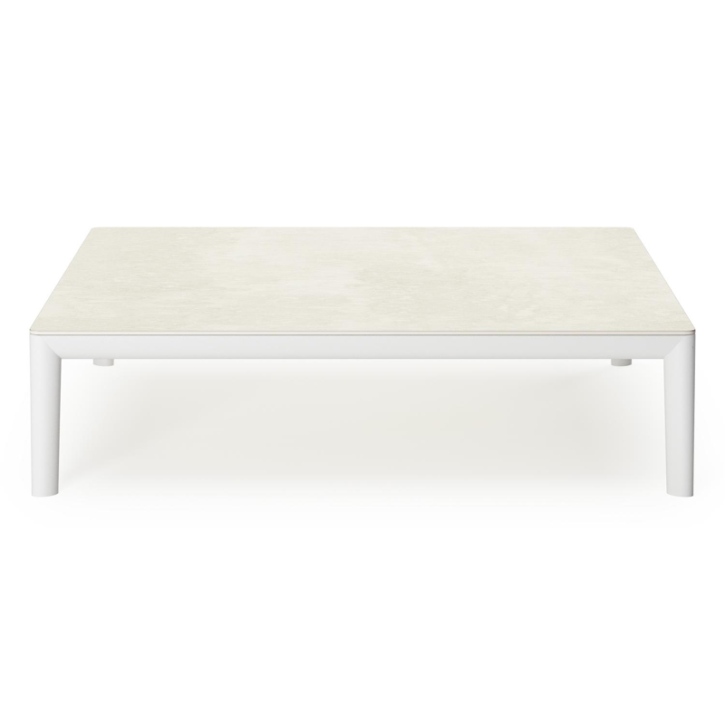 Tolosa loungetafel in wit aluminium met sintered stone beige - L 90 x B 90 x H 38 cm