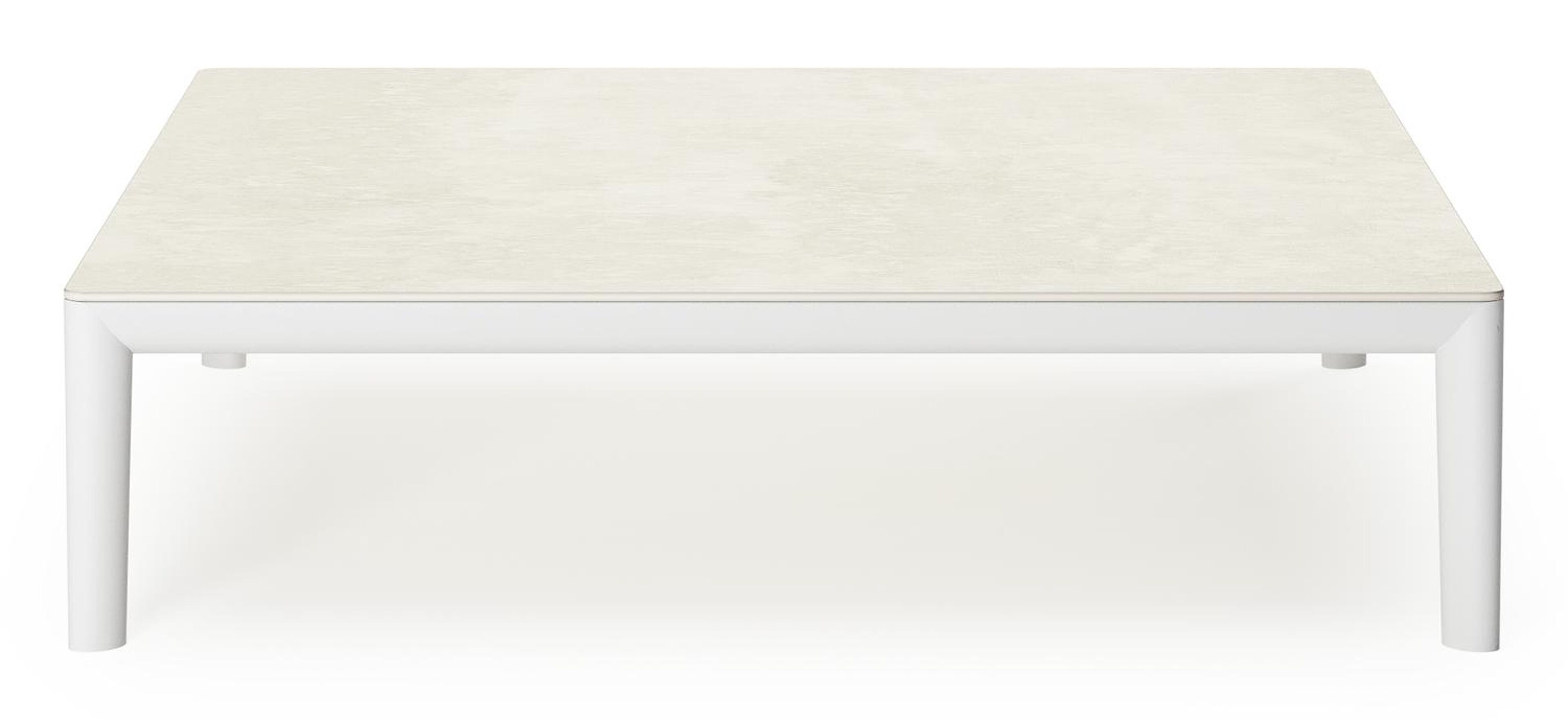 Table basse Tolosa en aluminium blanc et sintered stone beige - Lg. 90 x Lrg. 90 x Haut. 38 cm