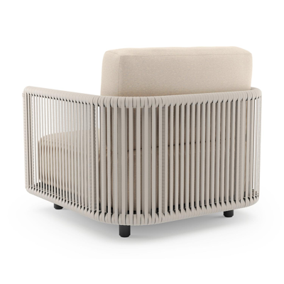 Organo loungestoel 1-zit in zwart aluminium en beige verticaal geweven luxe vlakke rope met heritage papyrus all weather sunbrella® luxe kussen