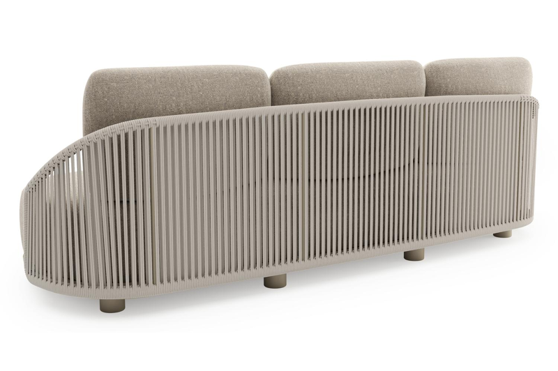 Vadelo loungeset in beige aluminium en beige verticaal geweven ronde rope met chartres pewter all weather sunbrella® luxe kussen