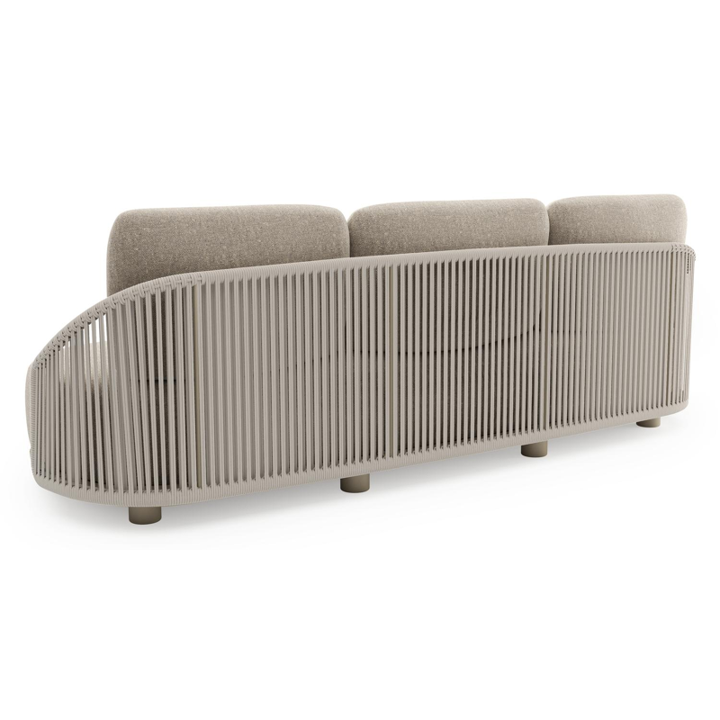 Vadelo loungeset in beige aluminium en beige verticaal geweven ronde rope met chartres pewter all weather sunbrella® luxe kussen