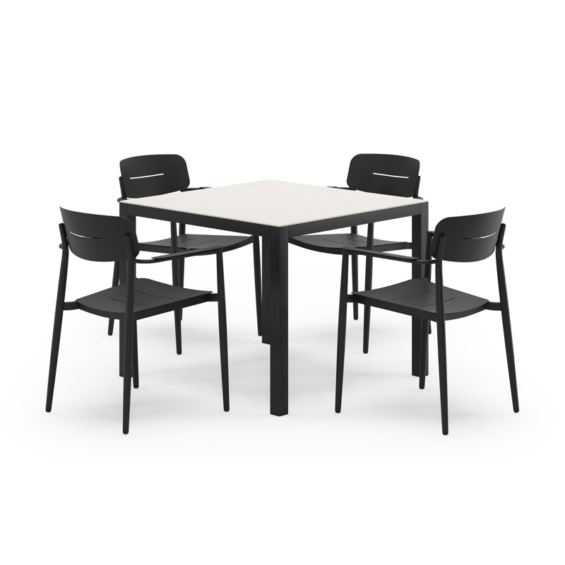 Feltro ensemble de jardin carré en aluminium noir en sintered stone crema minerale avec 4 chaises de jardin Cosa