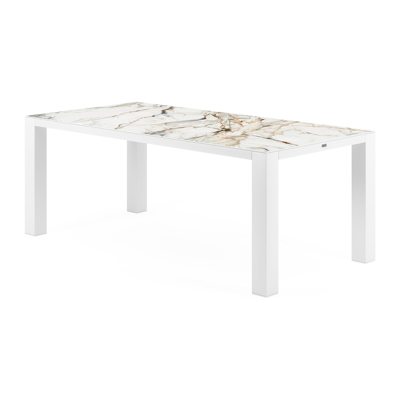 Nano tuintafel in wit aluminium en volkeramiek calacatta luxe - L 200 x B 100 x H 76 cm