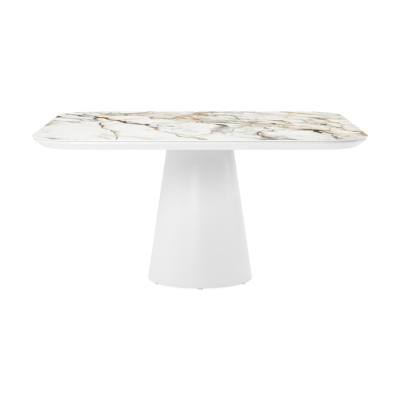 Donato tuintafel in wit aluminium en volkeramiek calacatta luxe - L 148 x B 148 x H 74 cm