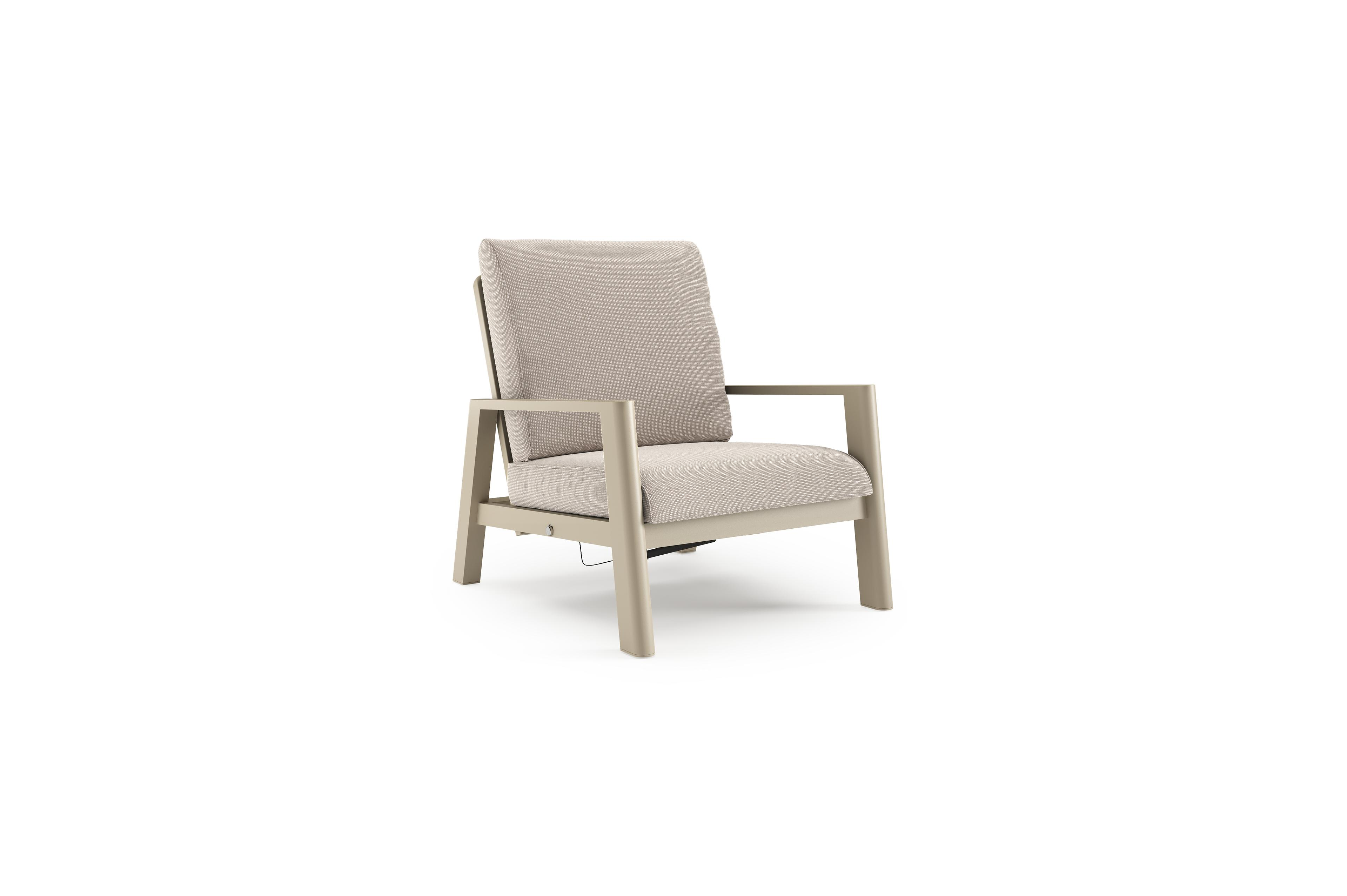 Cirello loungestoel in beige aluminium met slow farafra all weather sunbrella® luxe kussen