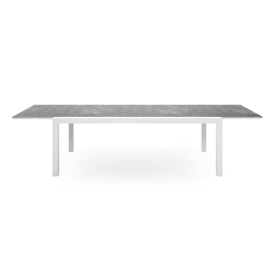 Calobra tuinset met verlengbare tafel in wit aluminium en grijs glas tafelblad met 10 stapelbare Madura tuinstoelen