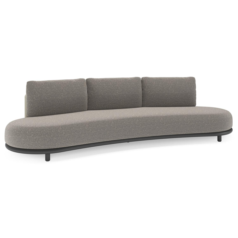 Lomano loungebank in zwart aluminium en beige verticaal geweven luxe vlakke rope met Chartres Drizzle all weather sunbrella® luxe