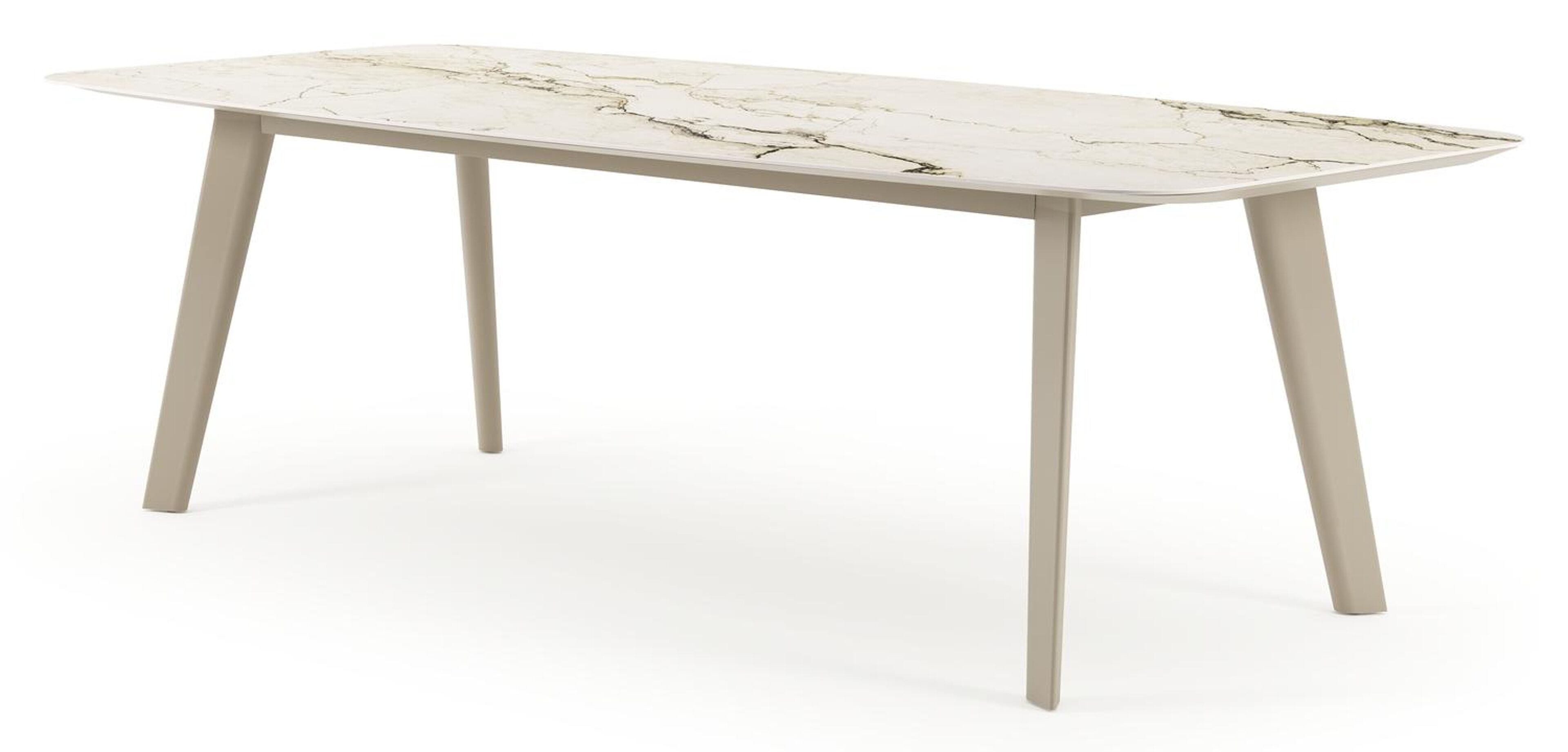 Lacirma tuintafel bootvorm in beige aluminium en volkeramiek Colorado Dunes L 255 x B 115 x H 74 cm x H 74 cm