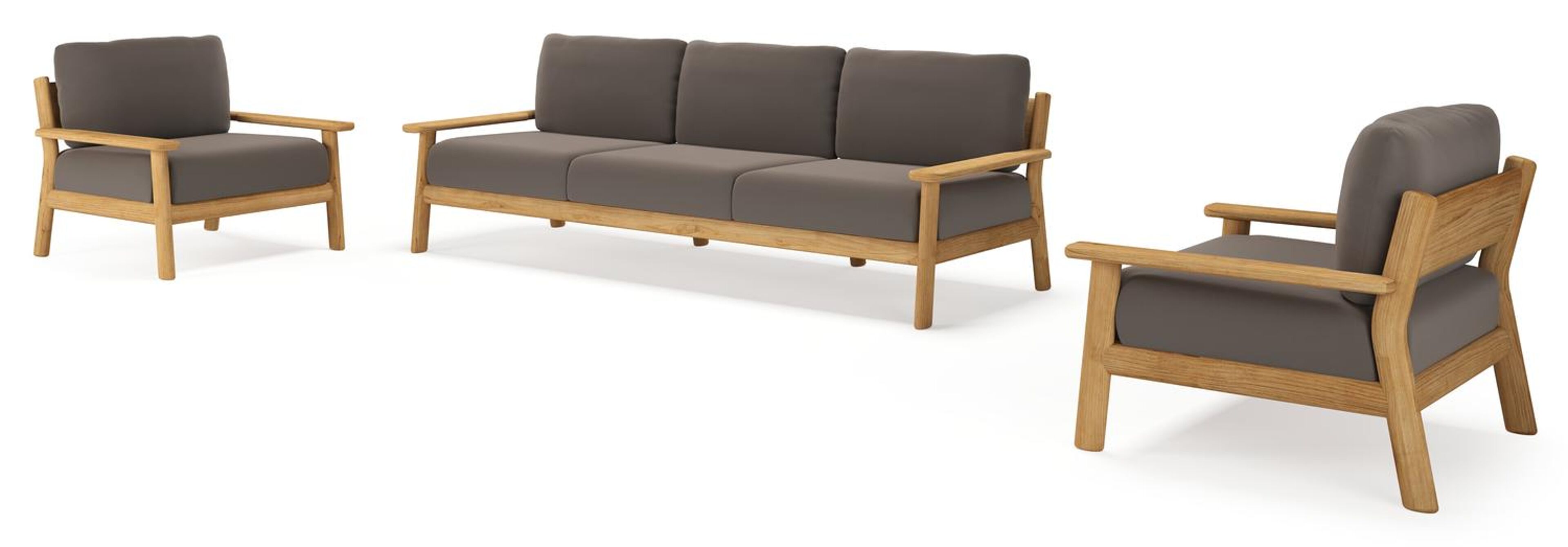 Amaro loungeset in teak met natte nature grey all weather sunbrella® luxe kussen