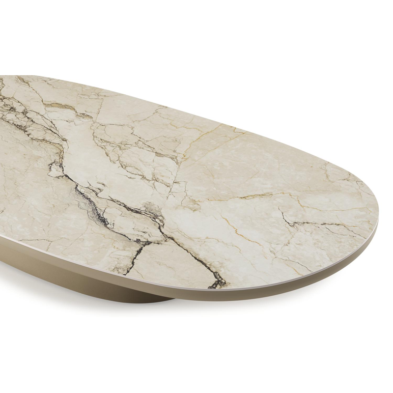 Table de basse Amico bombo en aluminium beige et céramique pleine Colorado Dunes - Lg. 171 x Lrg. 89 x Haut. 24 cm