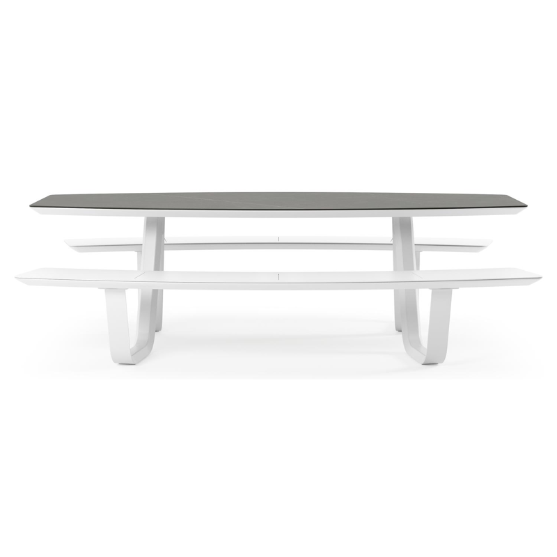 Table de pique-nique Forno forme de bateau forme de bateau en aluminium blanc et céramique pleine Calatorao - Lg. 240 x Lrg. 181 x Haut. 72 cm