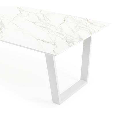 Pagino tuintafel in wit aluminium en volkeramiek calacatta - L 280 x B 110 x H 74,5 cm