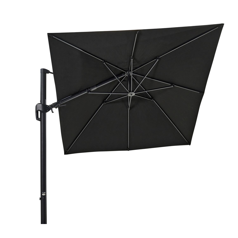Parasol pendant Rufina avec fonction tilt en aluminium noir avec toile de parasol en all weather sunbrella® premium noir - Larg1 250 x Larg2 350 cm (sans pied de parasol)
