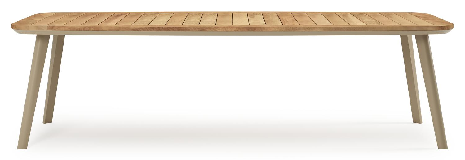 Mosa bootvormige tuinset in beige aluminium en teak natural finish met 10 Matera tuinstoelen