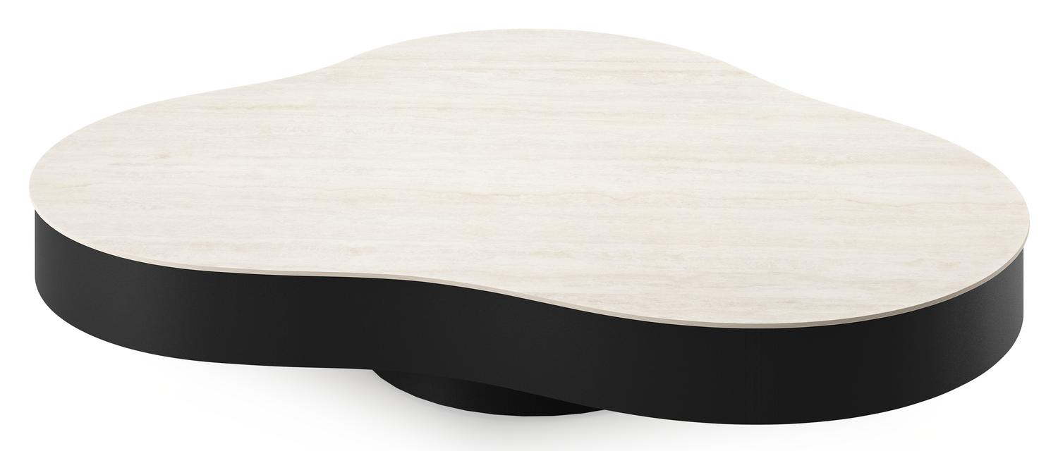 Table de basse Lomano cloud en aluminium noir et céramique pleine Travertino Bianco - Lg. 131 x Lrg. 108 x Haut. 25 cm