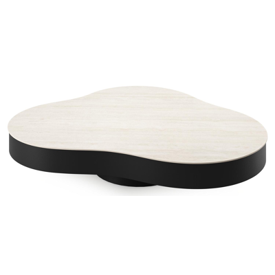 Lomano loungetafel cloud in zwart aluminium en volkeramiek Travertino Bianco - L 131 x B 108 x H 25 cm