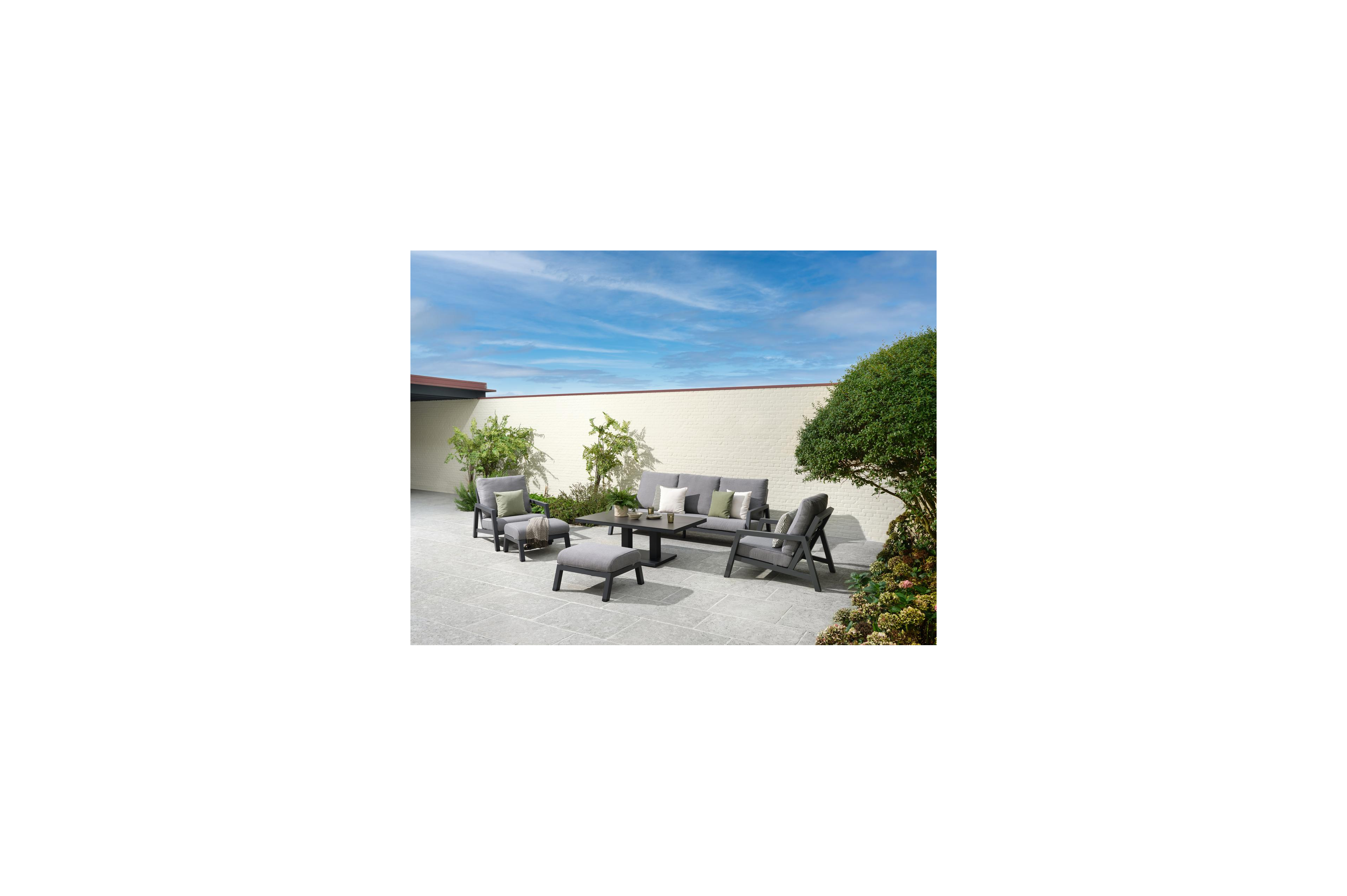Cirello Pop up loungetafel in zwart aluminium en zwart volkeramiek - L 140 x B 80 x H 71,6 cm