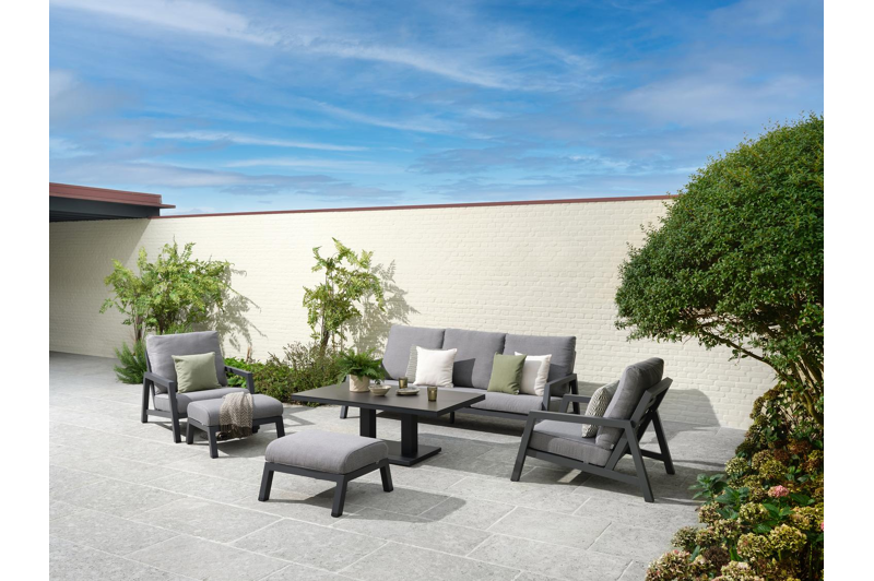 Cirello Pop up loungetafel in zwart aluminium en zwart volkeramiek - L 140 x B 80 x H 71,6 cm