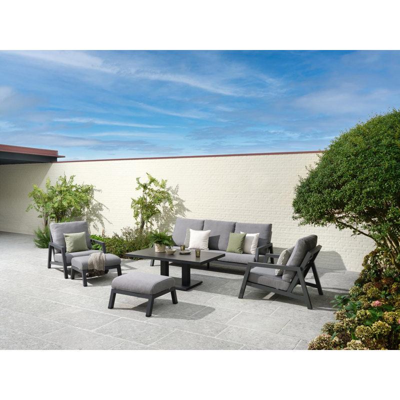 Cirello Pop up loungetafel in zwart aluminium en zwart volkeramiek - L 140 x B 80 x H 71,6 cm