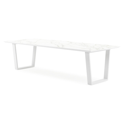 Pagino tuintafel in wit aluminium en volkeramiek calacatta - L 280 x B 110 x H 74,5 cm