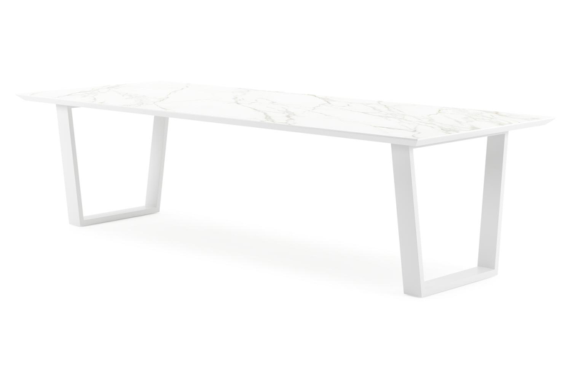 Pagino tuintafel in wit aluminium en volkeramiek calacatta - L 280 x B 110 x H 74,5 cm