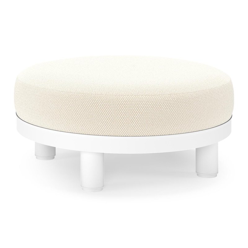 Salon de jardin pouf Donato en aluminium blanc et coussins en all Weather cosytica Althea Off White