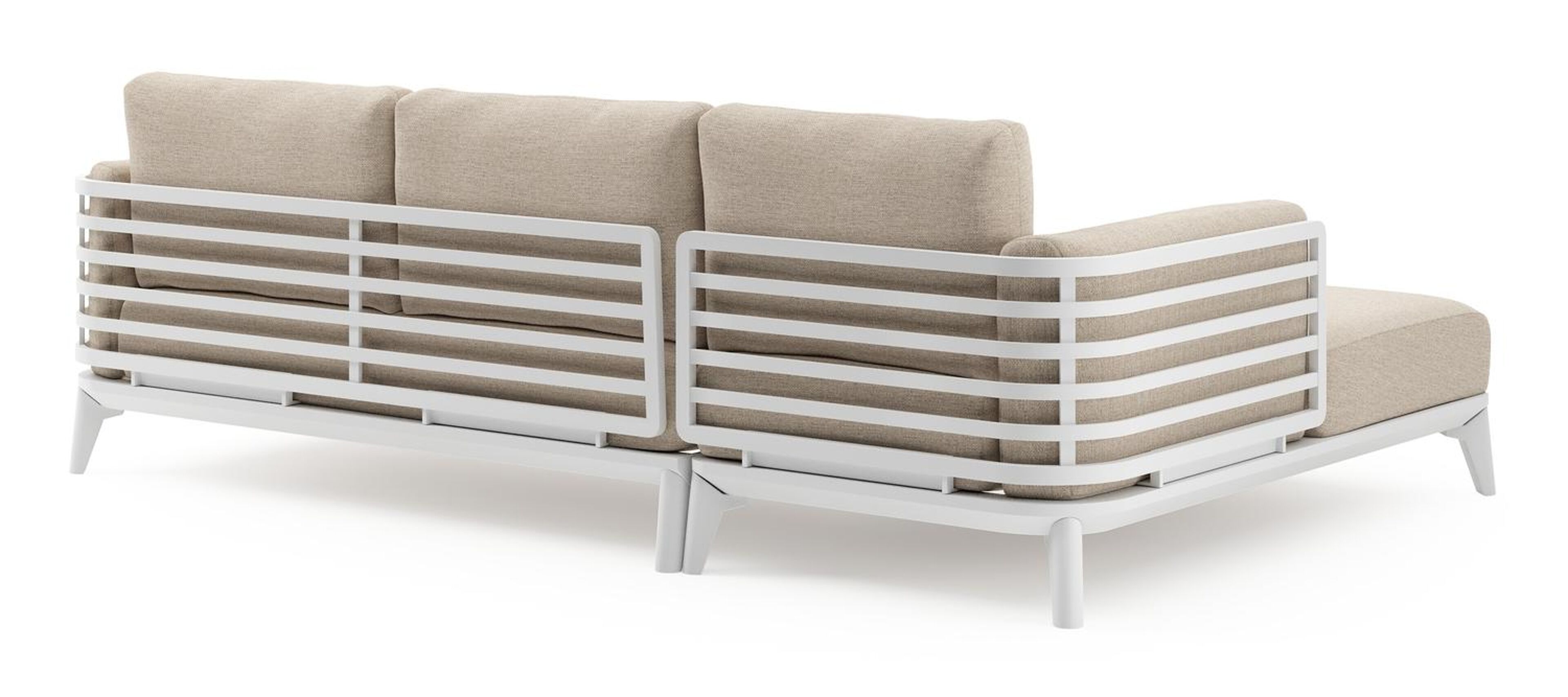 Salon de jardin d'angle Mosa en aluminium blanc et coussins en weather+ softtouch rustic