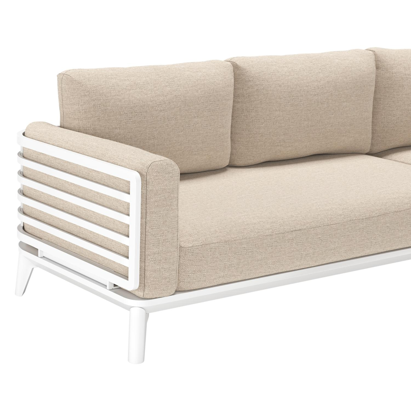 Salon de jardin d'angle Mosa en aluminium blanc avec coussins en weather+ softtouch rustic