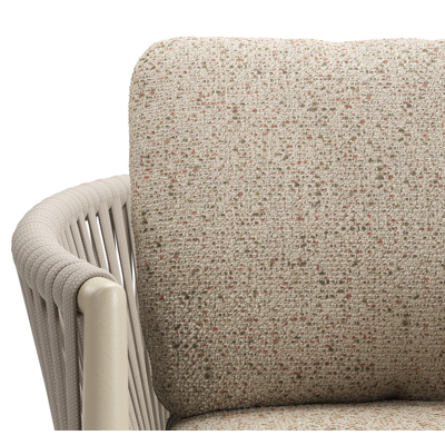 Organo tuinstoel in beige aluminium en beige verticaal geweven luxe vlakke rope met zitkussen in All Weather Cosytica Bora Jungle