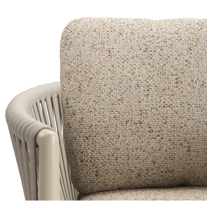 Organo tuinstoel in beige aluminium en beige verticaal geweven luxe vlakke rope met zitkussen in All Weather Cosytica Bora Jungle