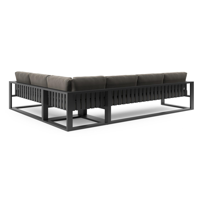 Verato loungehoek in zwart aluminium met natte carbon beige all weather sunbrella® luxe kussen