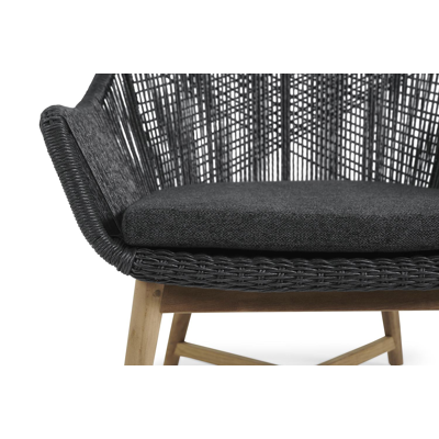 Borgo loungezetel 1-zit in teak en zwart wicker met chartres sooty all weather sunbrella® luxe kussen