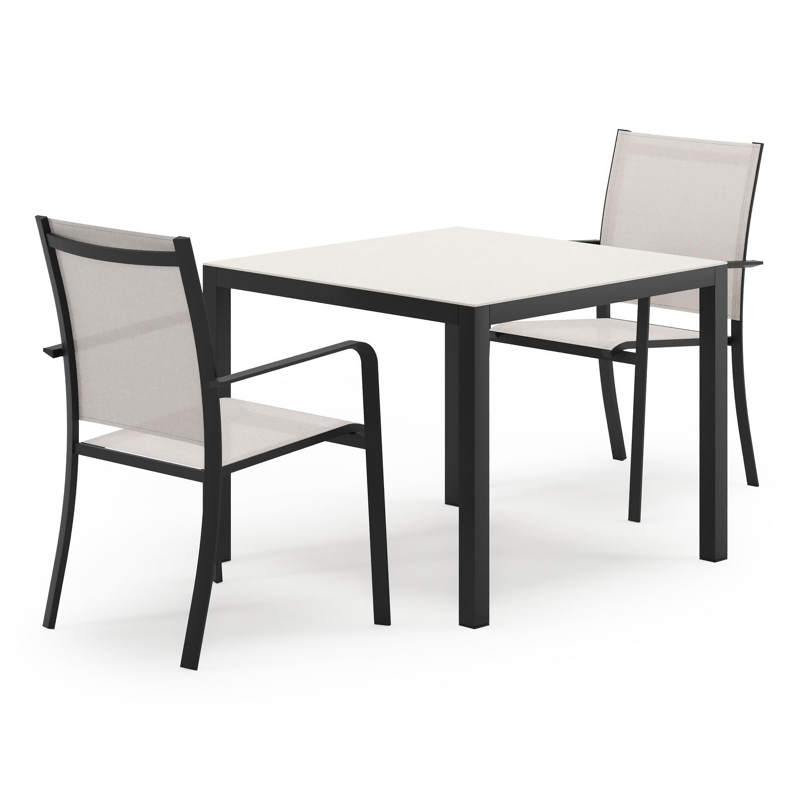 Ensemble de jardin Feltro en aluminium noir et sintered stone Crema minerale avec 2 chaises de jardin Calobra