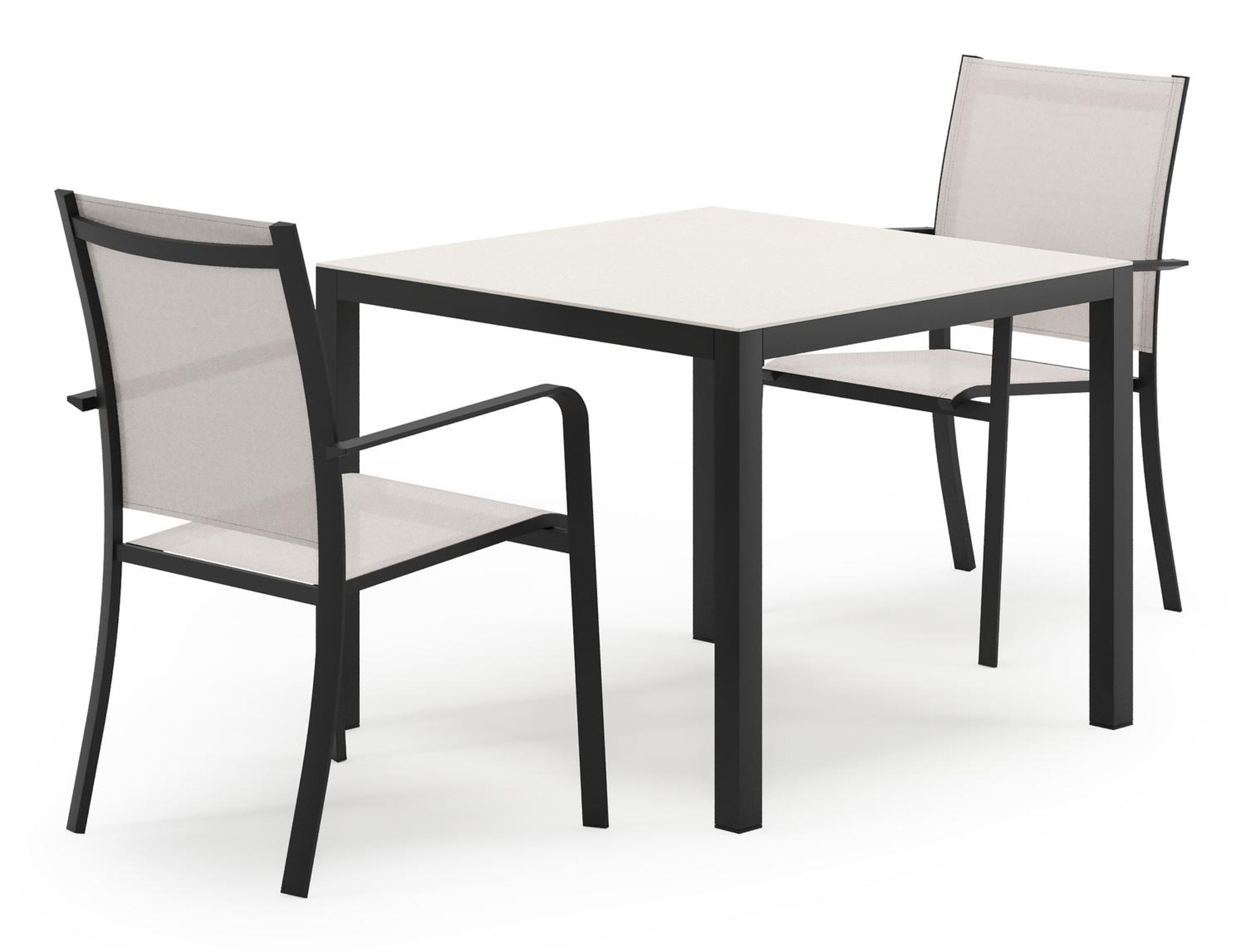 Ensemble de jardin Feltro en aluminium noir et sintered stone Crema minerale avec 2 chaises de jardin Calobra