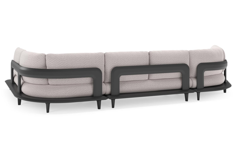 Salon de jardin d'angle Bomero en aluminium noir et coussins en all weather sunbrella® luxe wander gobi