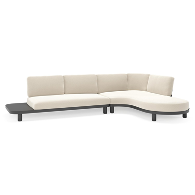 Donato loungehoek in zwart aluminium met all weather sunbrella® luxe Lopi Marble kussen