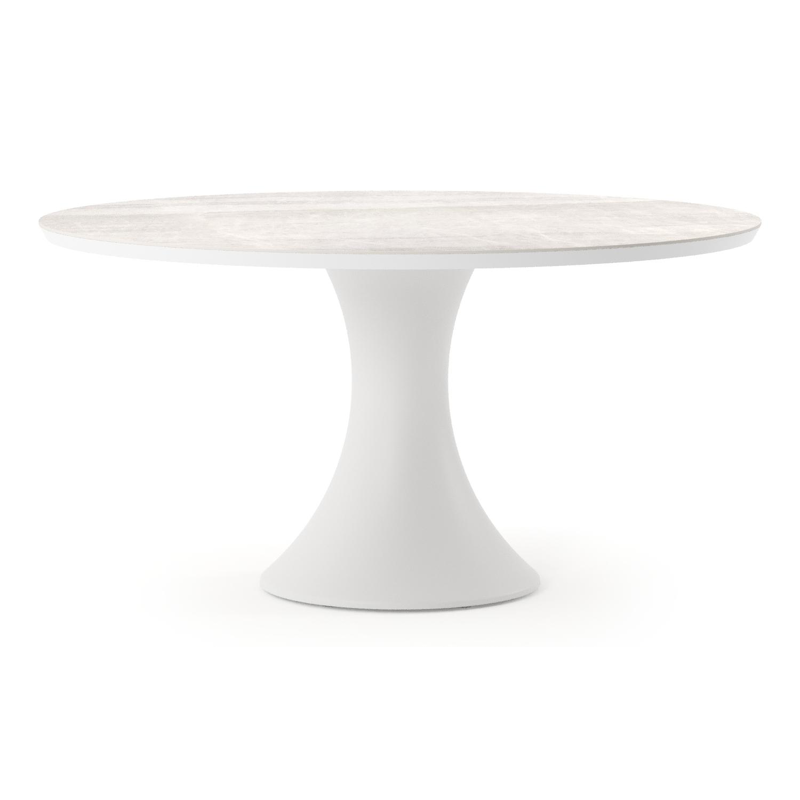 Table de jardin Fano ronde en aluminium blanc et céramique pleine Taj Mahal - Diam. 148 x Haut. 75 cm