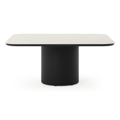 Amico low dining tuintafel afgerond vierkant in zwart aluminium en volkeramiek Shilin - L 148 x B 148 x H 61 cm