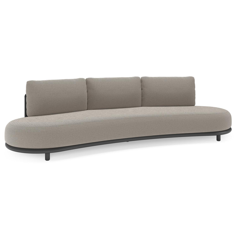 Lomano loungebank in zwart aluminium en zwart verticaal geweven luxe vlakke rope met lopi pepper all weather sunbrella® luxe kussen