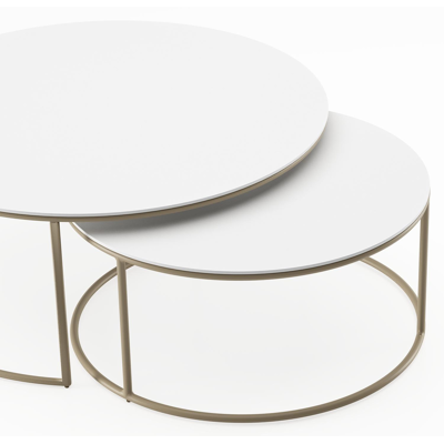 Fano set van 2 loungetafels rond in beige aluminium en volkeramiek Arctic White - Dia. 85 x H 35 cm