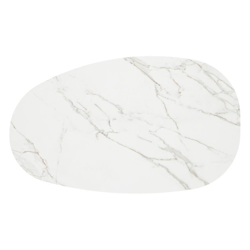 Table de basse Donato organique en aluminium beige et céramique pleine Calacatta - Lg. 151 x Lrg. 90 x Haut. 24.5 cm