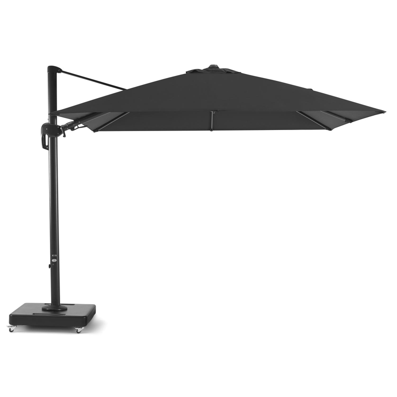 Rufina zweefparasol met tiltfunctie in zwart aluminium met zwart polyester parasoldoek - L1: 300 x L2: 300 cm (met voet)